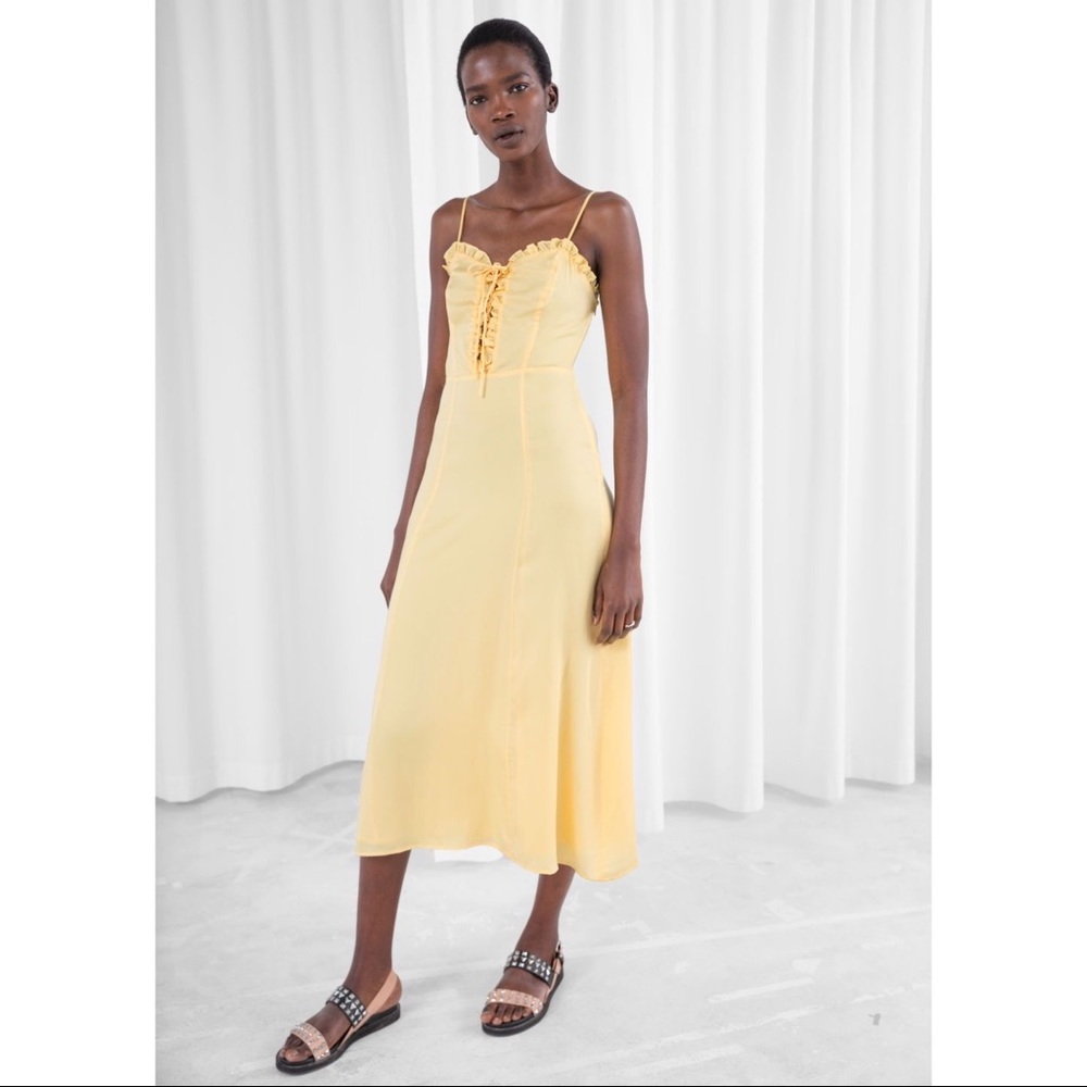 & Other Stories Yellow Spaghetti-Strap Midi Dress